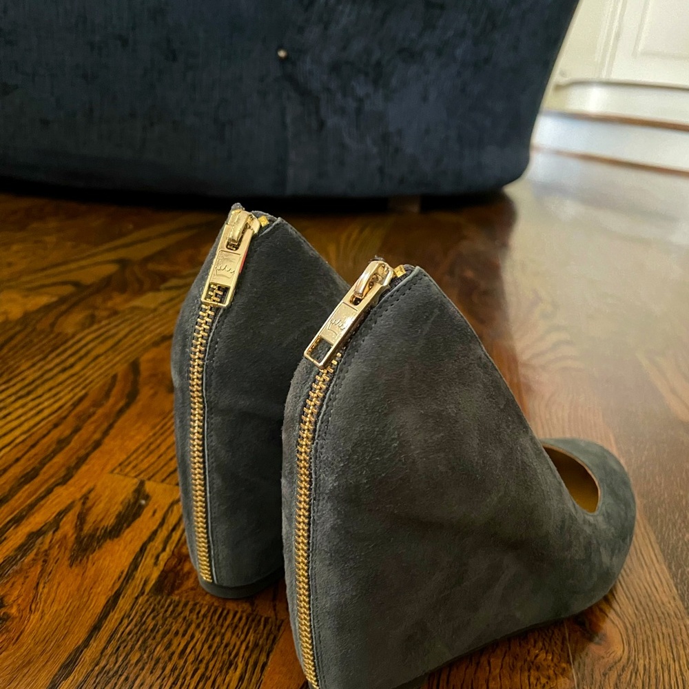 Slate Gray Wedge with Gold Zipper